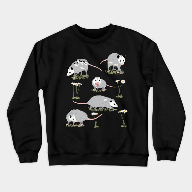 Opossums and Daisies Crewneck Sweatshirt by ahadden